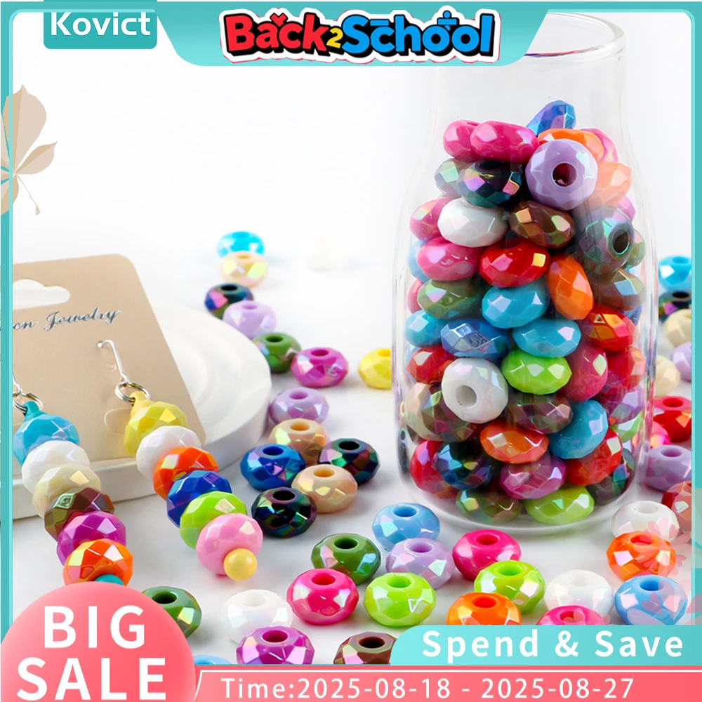 

20/50Pcs 15mm Round Big Hole Colorful Acrylic Spacer Wheel Beads For Jewelry Making DIY Necklace Bracelet Earring Accessory