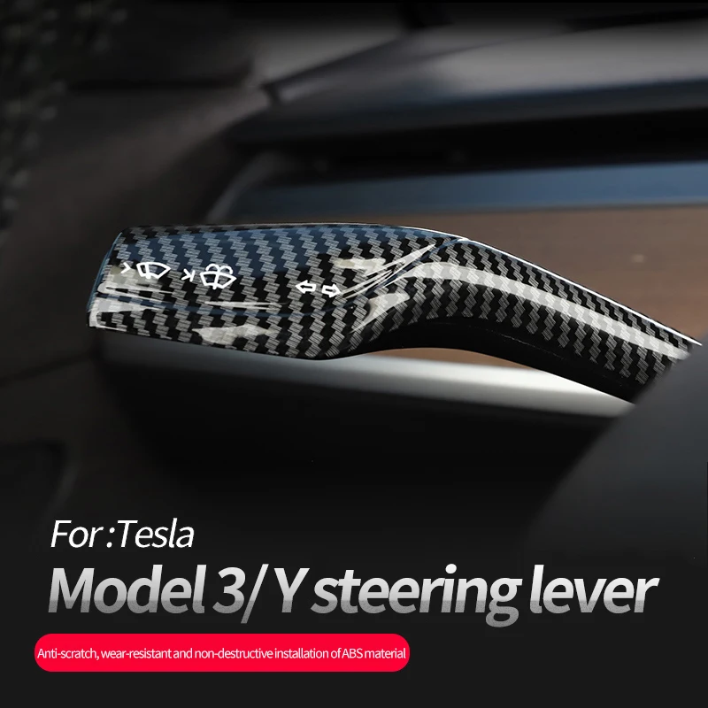 1 Pair YZ Carbon Fiber Steering Wheel Whift Protection Cover For Tesla Model 3 Y ABS Car Column Shift Knob Cover Decor For Tesla