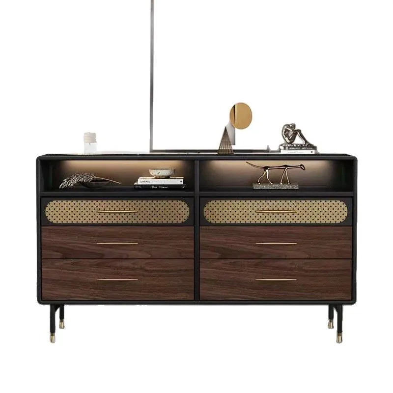 

Light luxury six-chest cabinet living room medieval TV cabinet simple bedroom walnut solid wood drawer storage