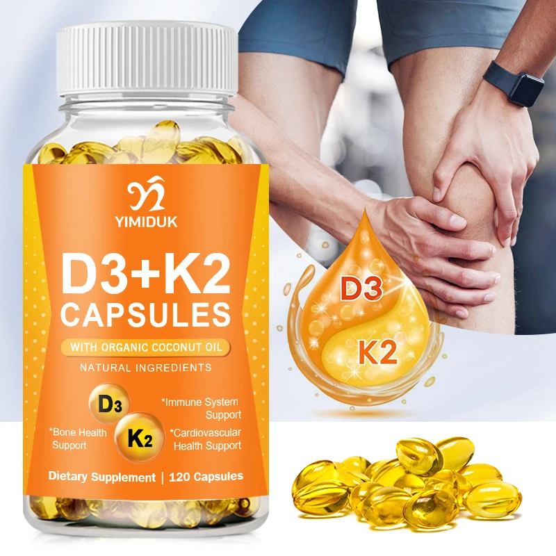 نباتي 2 في 1 فيتامين د3 5000 IU + K2 200mcg MK-7 كبسولات زيت جوز الهند العضوي المكونات الطبيعية تنظيم الكالسيوم مناعة #5