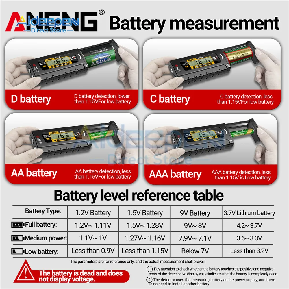 BT167/BT169 Battery Tester Battery Level Detector Battery Level Display 1.2-3/9V 1.2-4.8/9V Battery Testers