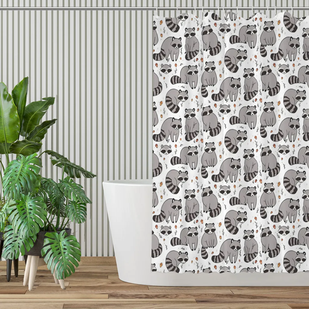 Illustration Bathroom Shower Curtains Raccoon Waterproof Partition Unique Home Decor Bathroom Accessories