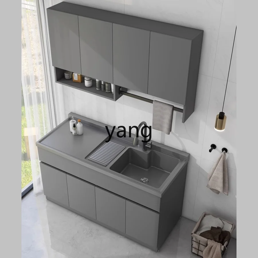 YJQ honeycomb aluminum laundry cabinet combination household face hand basin laundry sink integrated cabinet with rubbing board