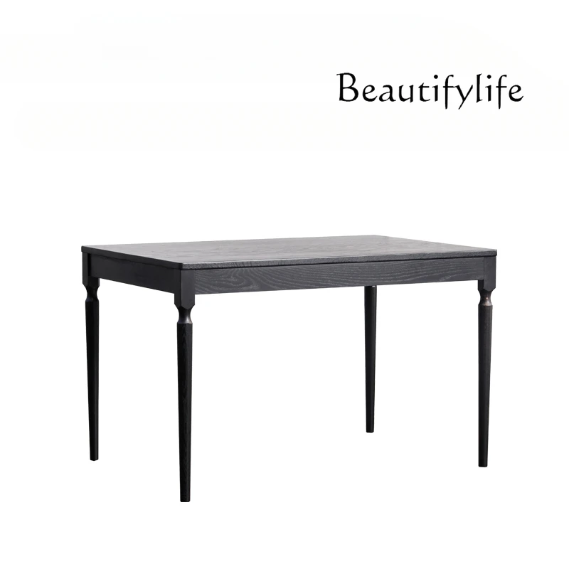 

Solid Wood Dining Table Retractable Black Modern Simple Small Apartment French Retro Household Log Dining Table