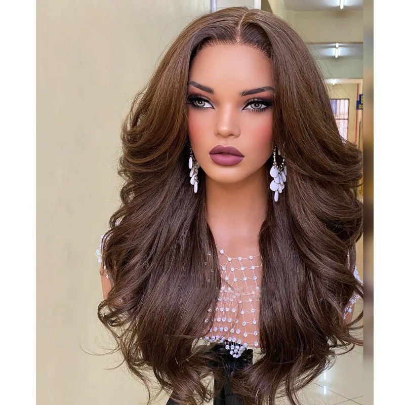 

Каштаново-коричневый блондин Remy, человеческие волосы, длинные волнистые парики 5x5 HD на шнурке для чернокожих женщин, естественная линия волос, отбеленные узлы, парики с бахромой