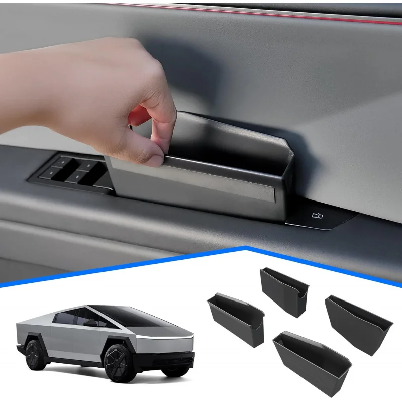 

For Cybertruck 2024 2025 Door Handle Storage Box Set 4PCS Inner Door Phone Holder Front Rear Grab Tray ABS Plastic Organizer