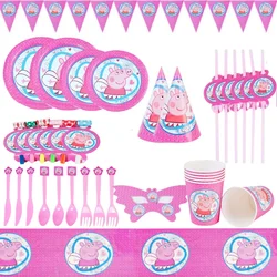 Cartoon Peppa Pig Birthday Party Decoration For Paper Plates Cups Kid Event Supplies Disposable Tableware Event Supplies Gift