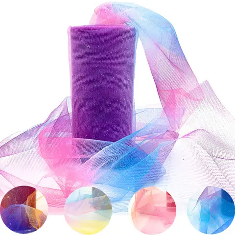 New Design Ombre Glitter Mesh Fabric - Shimmer Gradient Tulle for Bridal Accessories, Party Decor & DIY Costume Craft (10Yards)