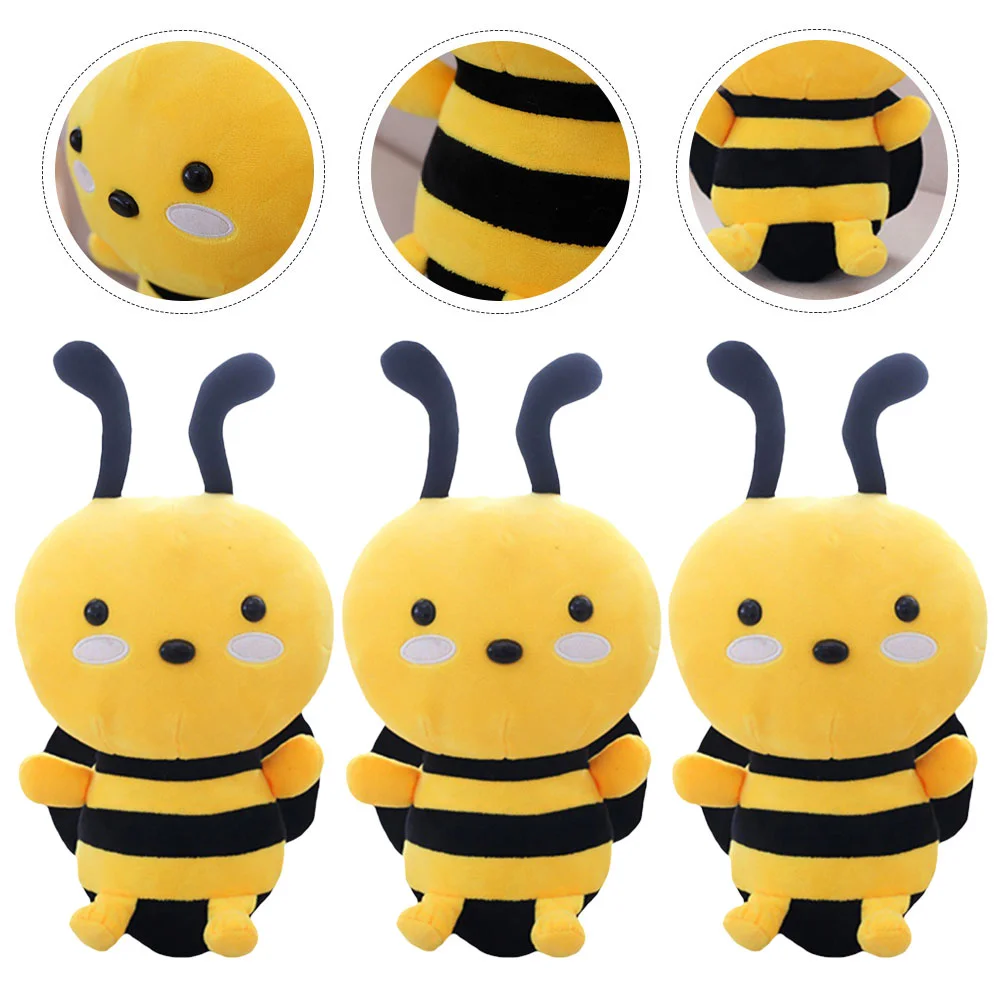 3 Pcs Bee Stuffed Animals Toy Plush Pillow Baby Car Toys Decorative Filling Adorable