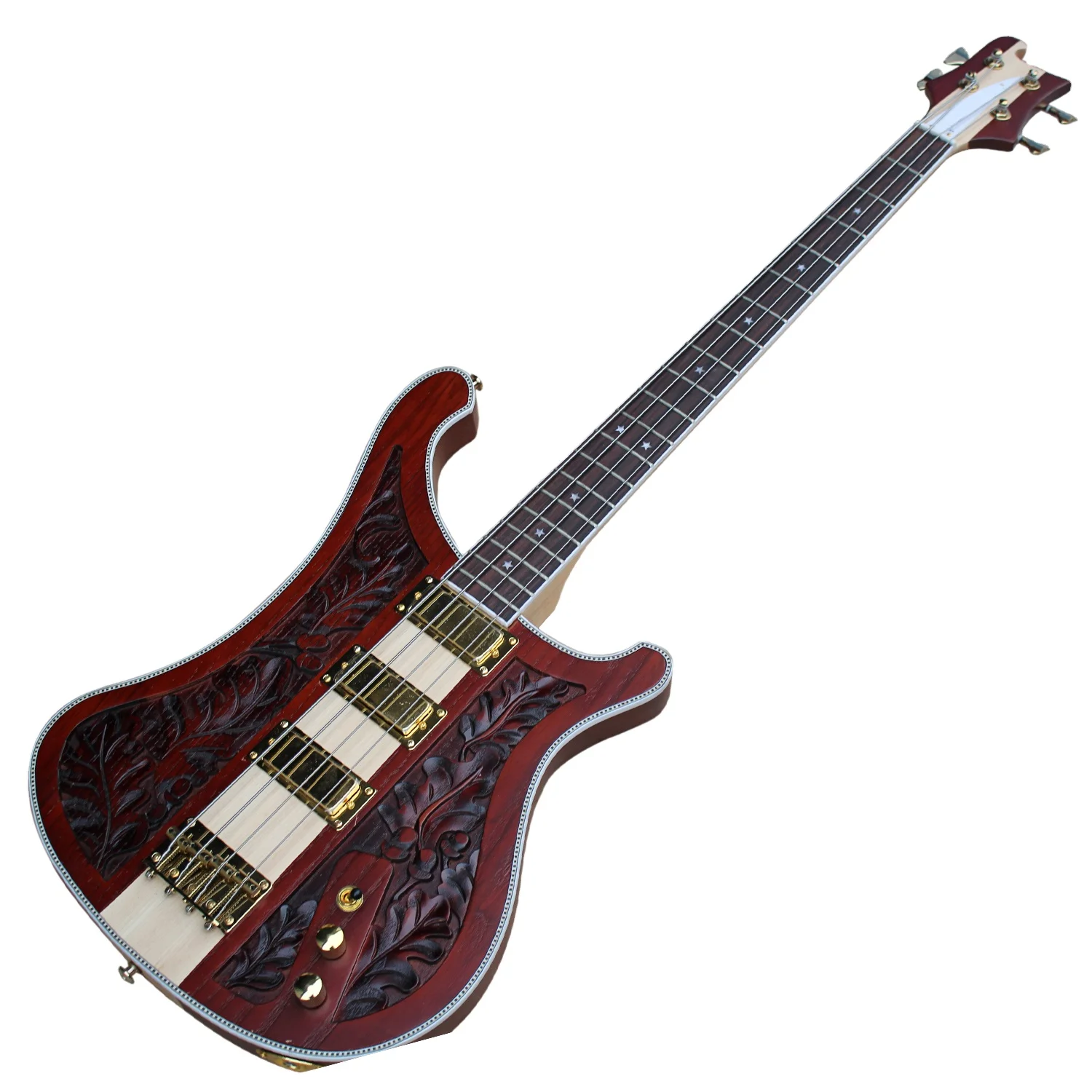 High Quality Musical Instrument 4 Strings Electric Bass 3 Pickups Sculpture Body Bass