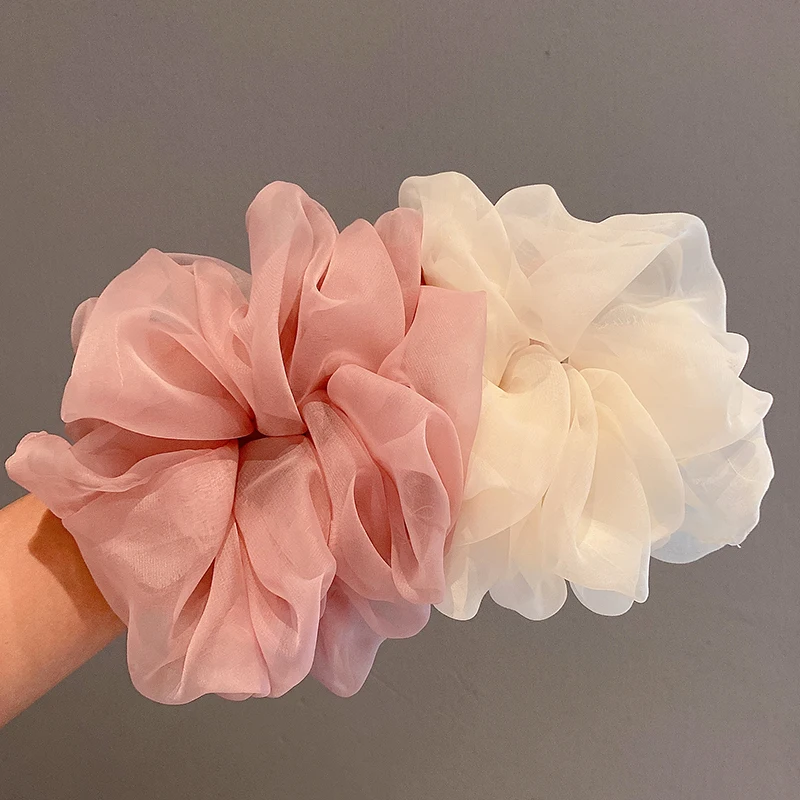 Organza Hair Scrunchies Solid Color Hair Bands Sweet Hair Accessories Ponytail Holder Hair Ring Thin Chiffon Elastic Hair Rope