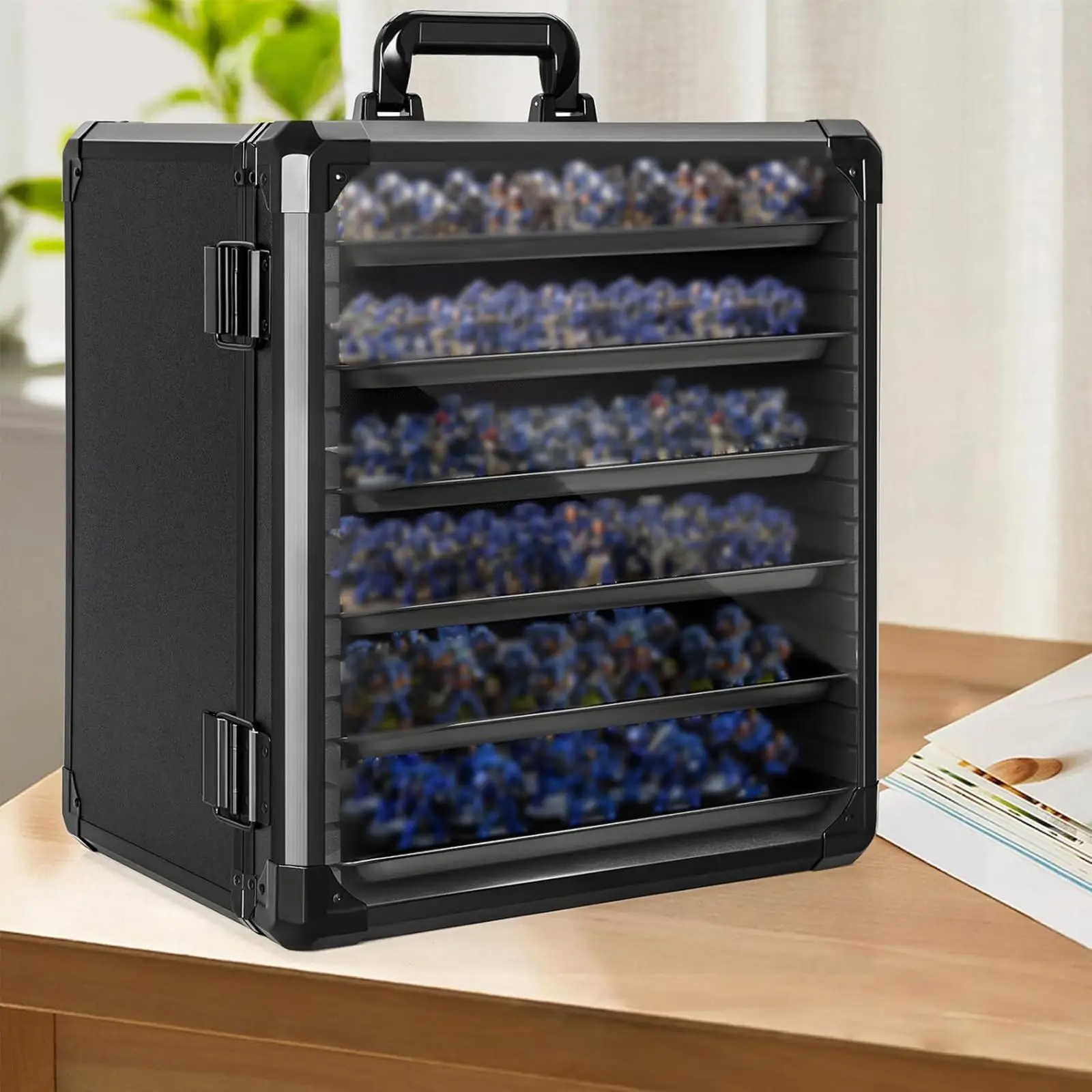 Miniature Figure Storage Case Portable Handle, Practical, Premium, Sturdy, Aluminum Alloy, Figure Display Cabinet with 6 Trays - view 6