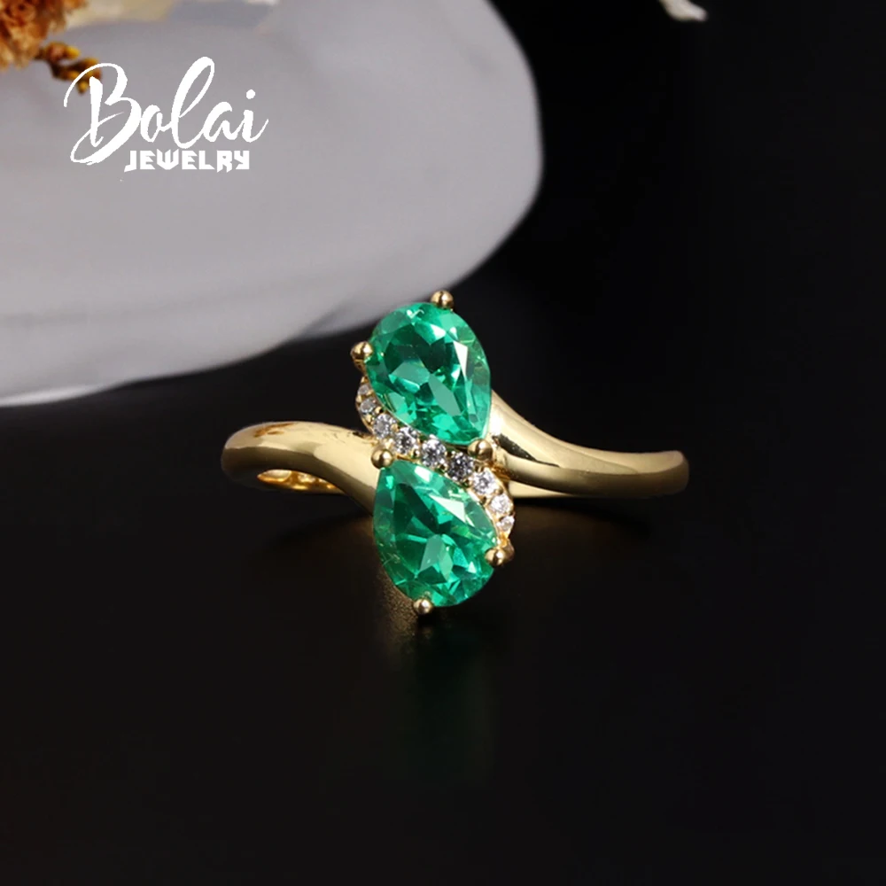 Light Luxury and Elegant Ring 18K Yellow Gold over S925 Created Emerald Nano Jewelry for Women's Birthday and Party Gifts