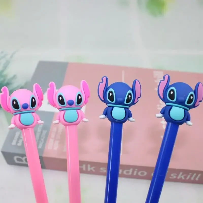 Disney Cartoon Gel Pen 12-48pcs Kawaii Stitch Students Stationery Write Tool 0.5 Black Blue School Pens Children Birthday Gifts