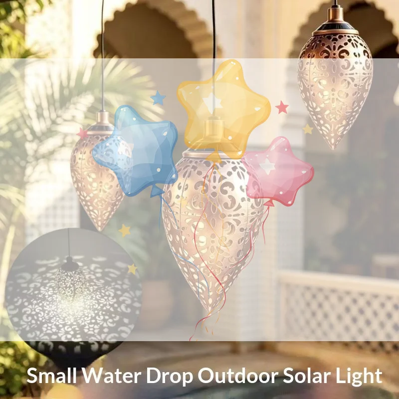 1Pcs Waterproof Hollowed-out Design Water Drop Shaped Outdoor Solar Projection Light For Garden Patio Stair Landscape Balcony