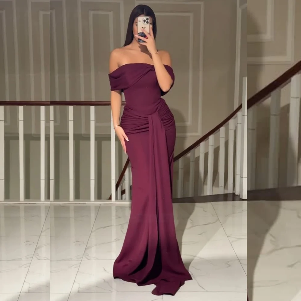 

Customized High Quality Jersey Pleat Trumpet Off-the-shoulder Long Dresses Bespoke Occasion Party Sizes Available