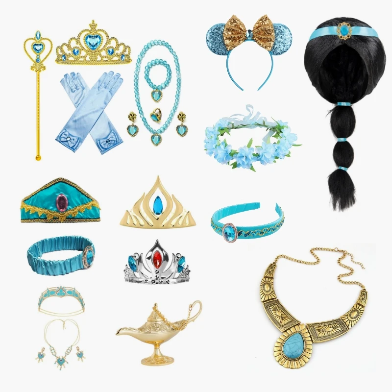 Set Gioielli Da Principessa Per Donna – Tiara Blu E Orecchini Oro, Collana Frontale Per Cosplay E Mascherate