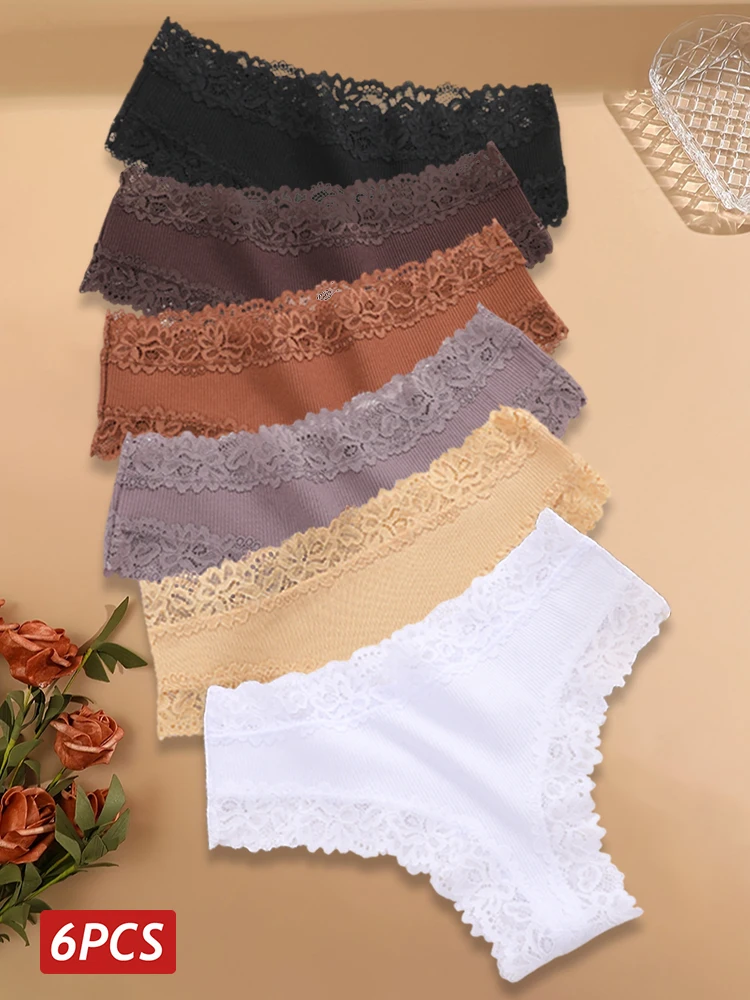 6PCS Lace Cotton Panties Women Sexy Seamless Brazilian Panties Girls Sexy Low Rise Underwear Female Breathable Soft Lingerie