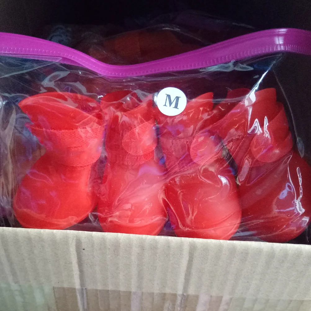 

Candy Color Pet Rain Shoes Waterproof Anti-Slip Dog Boots for Wet Mud Beach Wooden Floor Protection Easy on Off Sizing S Red