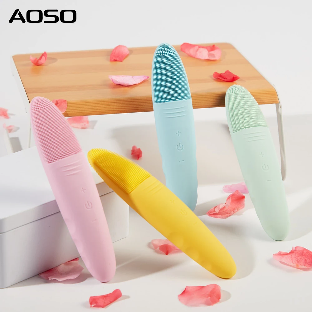 Spazzola per la pulizia del viso in silicone, nuovo massaggiatore facciale elettrico a 5 velocità con detergente per pori ad ultrasuoni