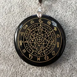Natural obsidian necklace pendant flower of life Magic circle divination sri yantra Triqueta metatrone's cube Multi-dimensiona