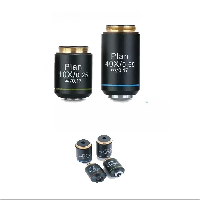 Objectif de microscope correcteur Plan Infinity 4X-100X compatible avec les pièces de rechange pour microscopes Olympus
