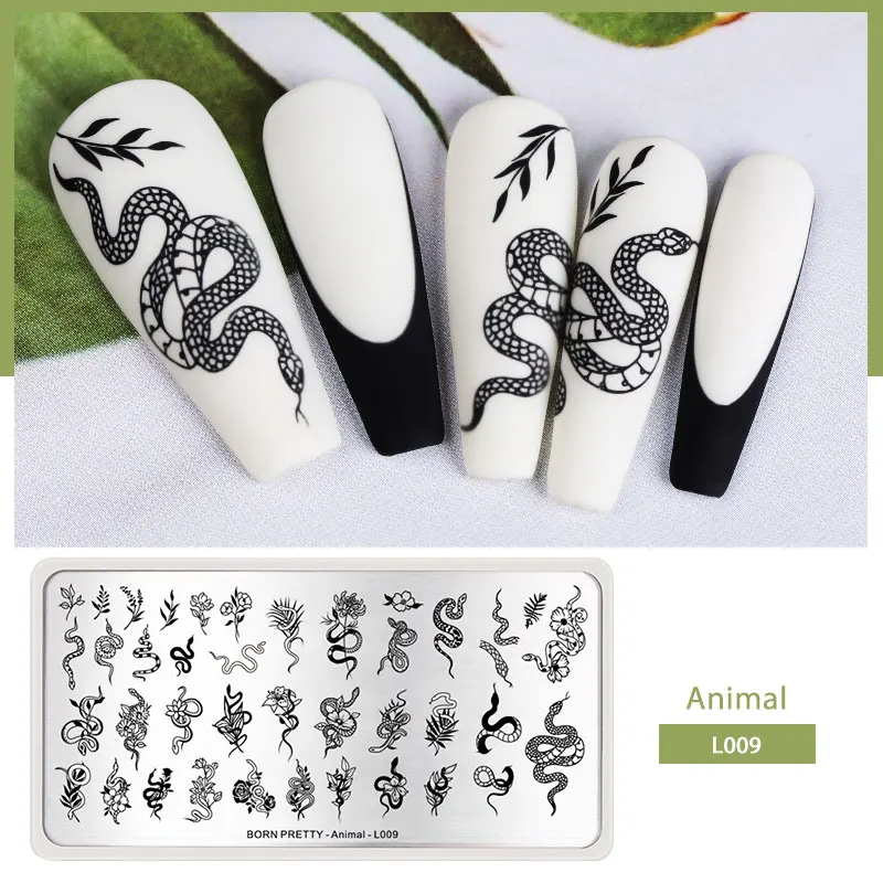 BORN PRETTY Snake Pattern Stamping Plates For Nails Stainless Steel Rectangle Nail Art Template Christmas Artist  Animal-L009