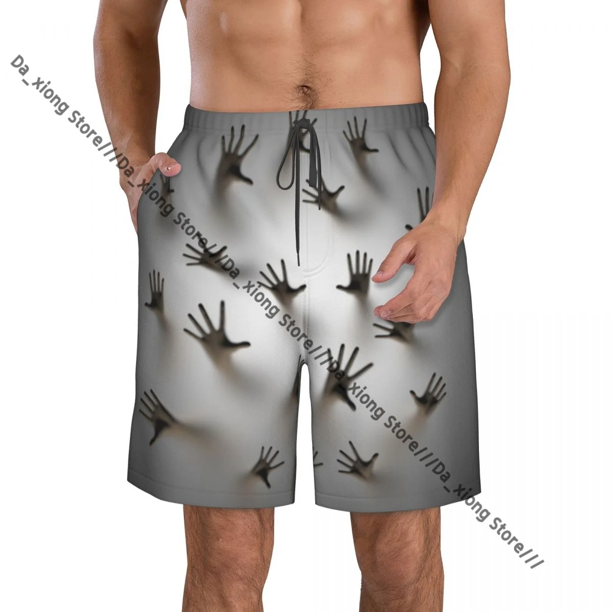 Men Beach Short Quick-drying Swimming Trunk Ghostly Hands Reaching Up Behind Frosted Glass Swimwear Swimsuit Bathing Shorts