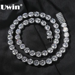 UWIN Iced Cubic Zircon Tennis Chain Necklace for Men 10mm Tennis Necklace with Baguettecz Spring Clasp Fashion Jewelry