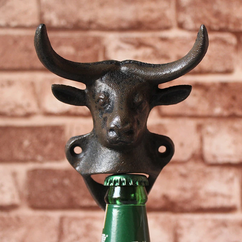 Handmade Cast Iron Wall Mounted Screwdriver Wine Opener Corkscrew Bottle Opener Cow Beer Opener Brown for Kitchen