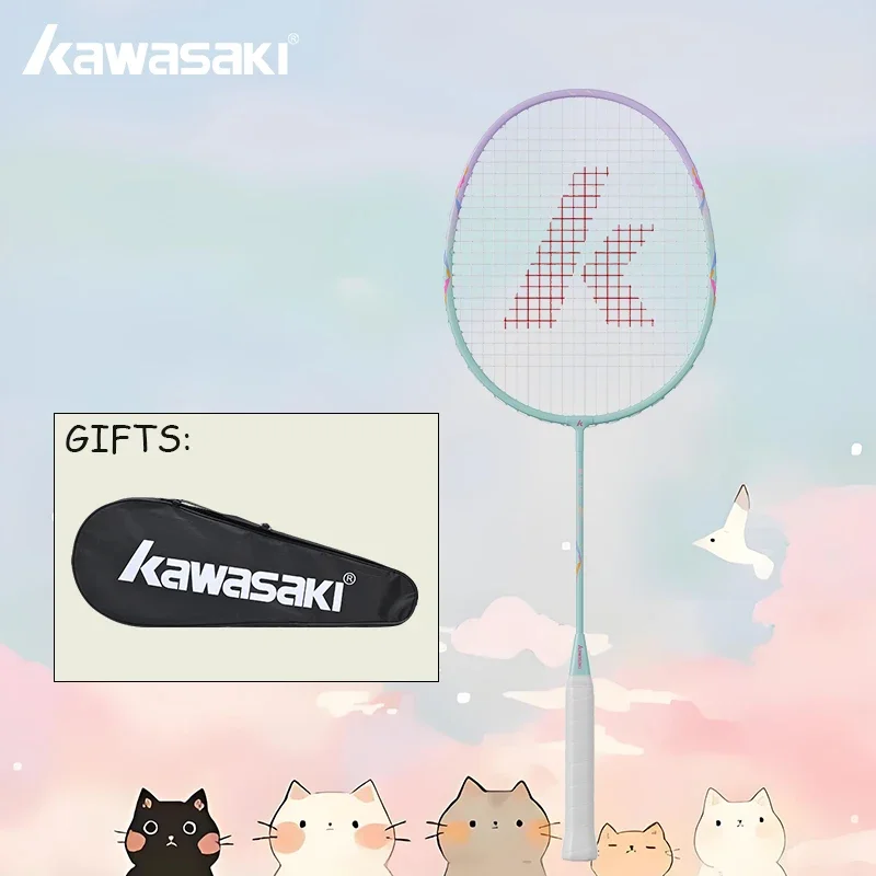 Kawasaki badmintonracket, geveerde rackets met snaartassen, snelheidssport, duurzaam, anti-breuk, voor kinderen en beginners, geschikt voor training.