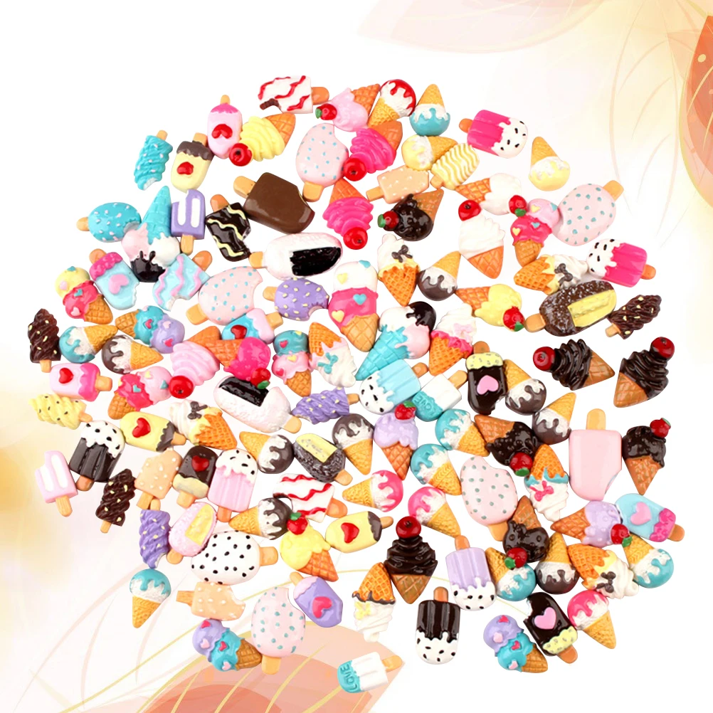 

100pc Ice Cream Resin Accessories Mixed Colorful Diy Blessing Bag Materials Cream Mobile Shell Supplies Children'S Ink Pad