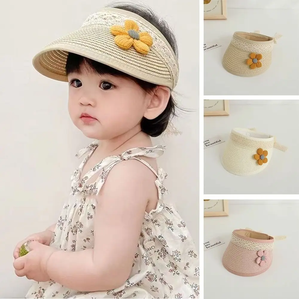 New Lace Children Sun Caps Empty Top Big Brim Straw Hat Breathable Baseball Cap Travel