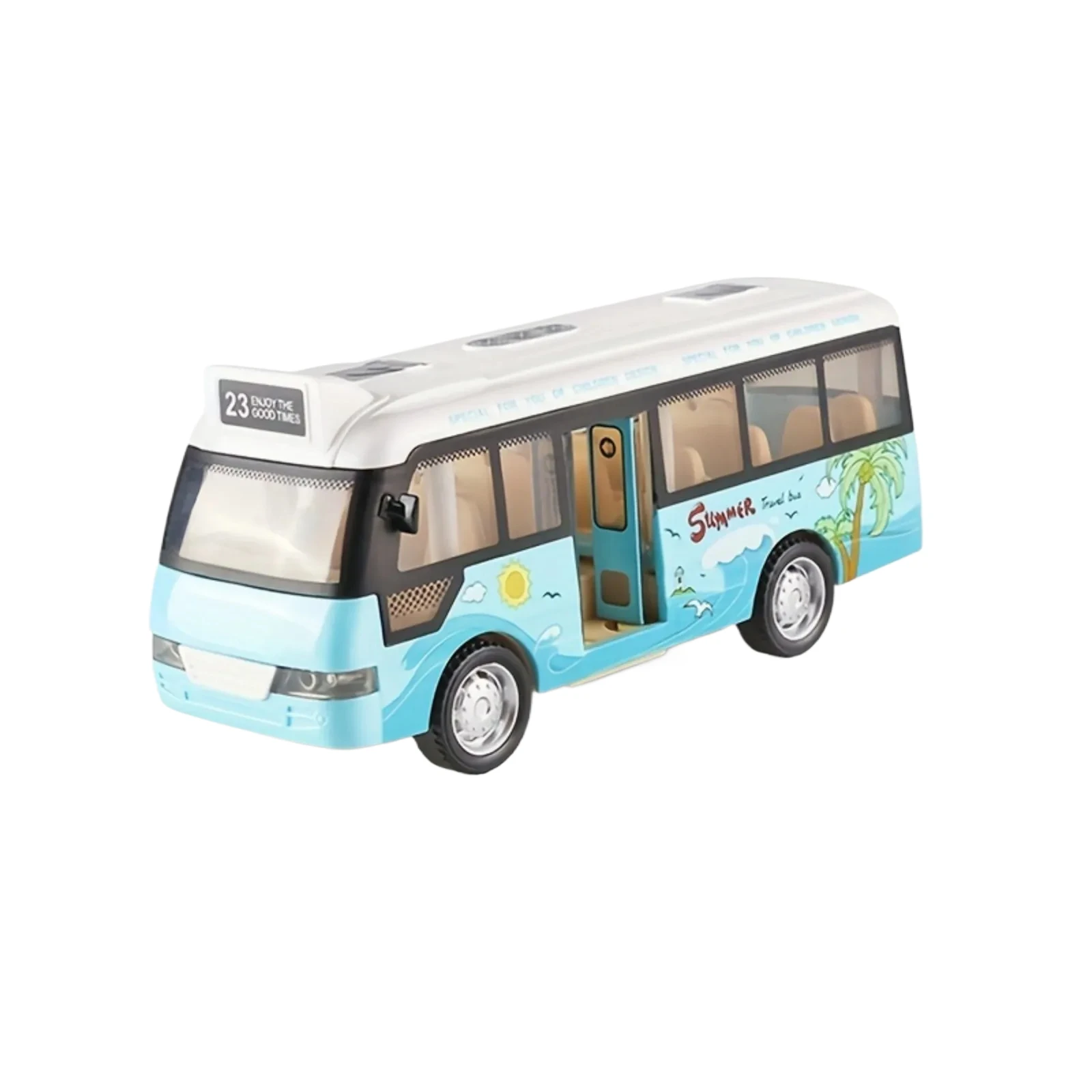 City Bus Toys Cars Die-Cast Plastic Airport Cars For Boys Girls, Pull Back Play Vehicle With Sound, Light Up & Open-able Doors