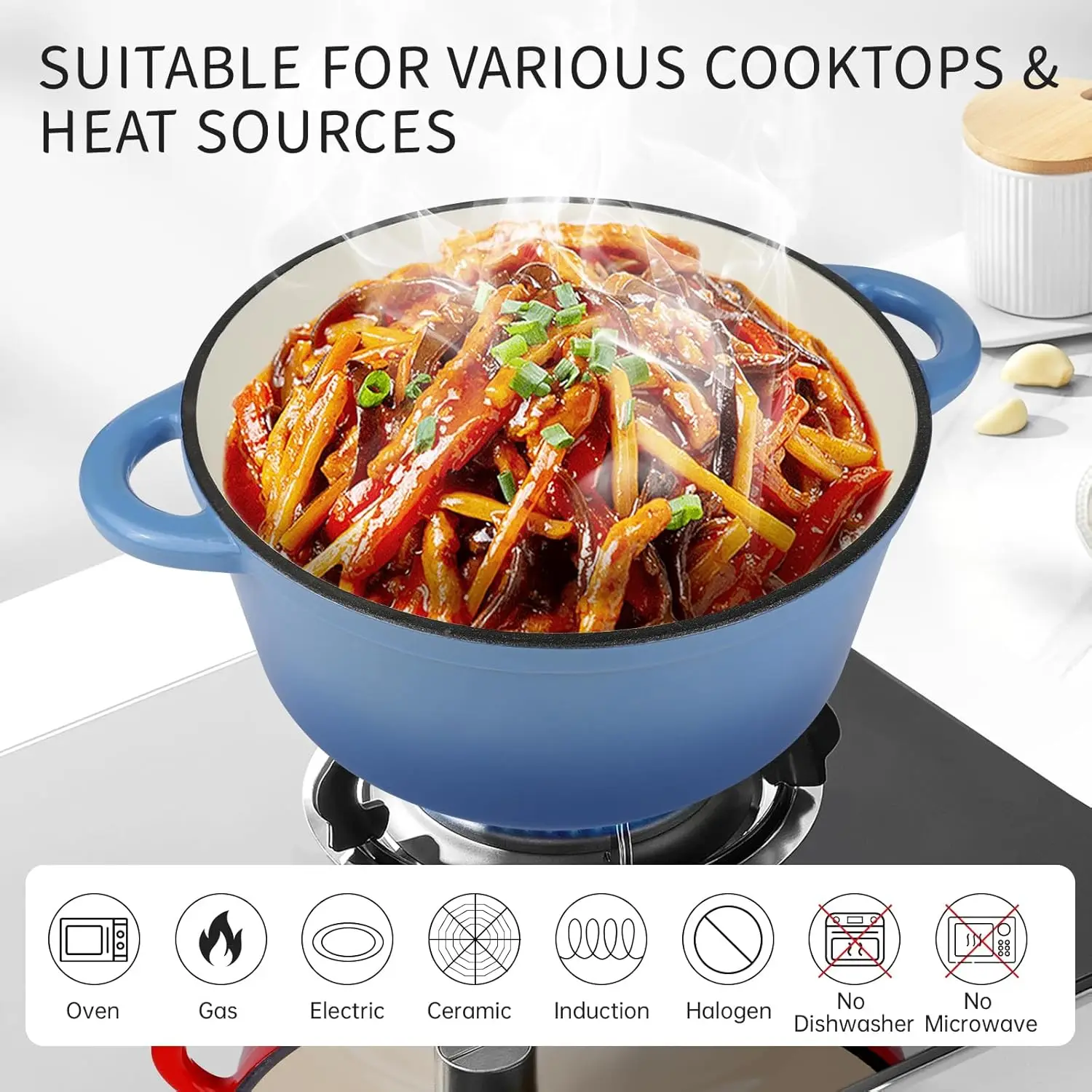 6 Quart Enameled Cast Iron Dutch Oven Pot with Lid and Silicone Accessories, Oven Safe up to 500°F or on Stovetop, Non-stick Dut