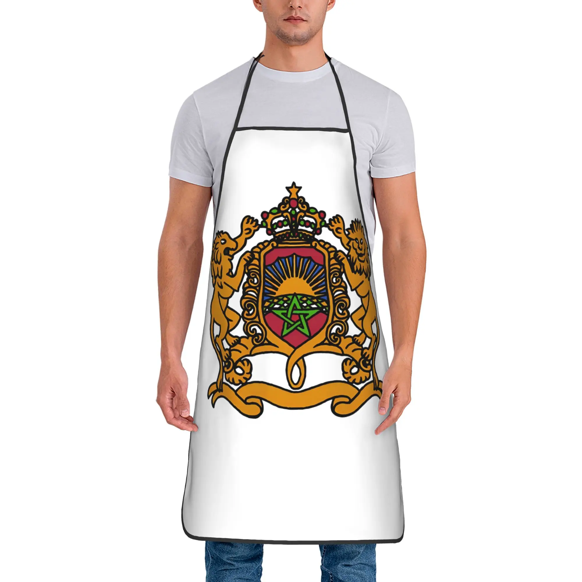 Kingdom Of Morocco Moroccan Waterproof Bib Apron Polyester Proud Coat of Arms Kitchen Adult Male Female Baking Hairstylist