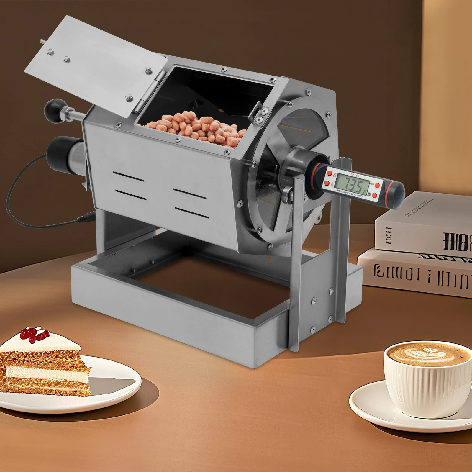 محمصة حبوب البن الفضية من الفولاذ المقاوم للصدأ 300-1200 جرام، كونترتوب HD-600A بمعايير الولايات المتحدة 110-220 فولت، نطاق 0.0787 بوصة للمنزل #2