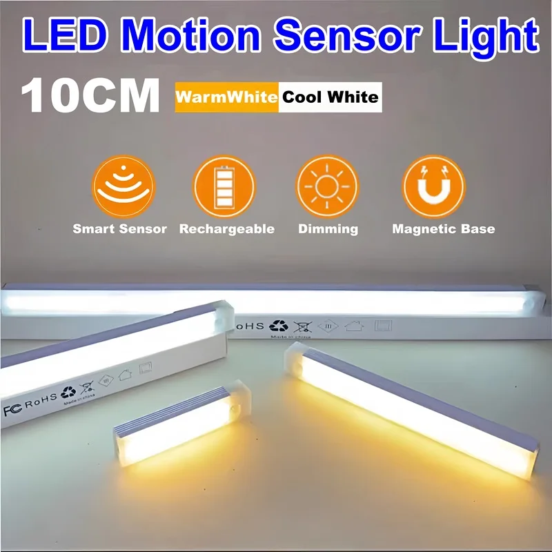 10CM Wireless LED Night Lights Motion Sensor Lights Closet Kitchen Night Lights Bedroom Detector Light Cabinet Staircase Backlit