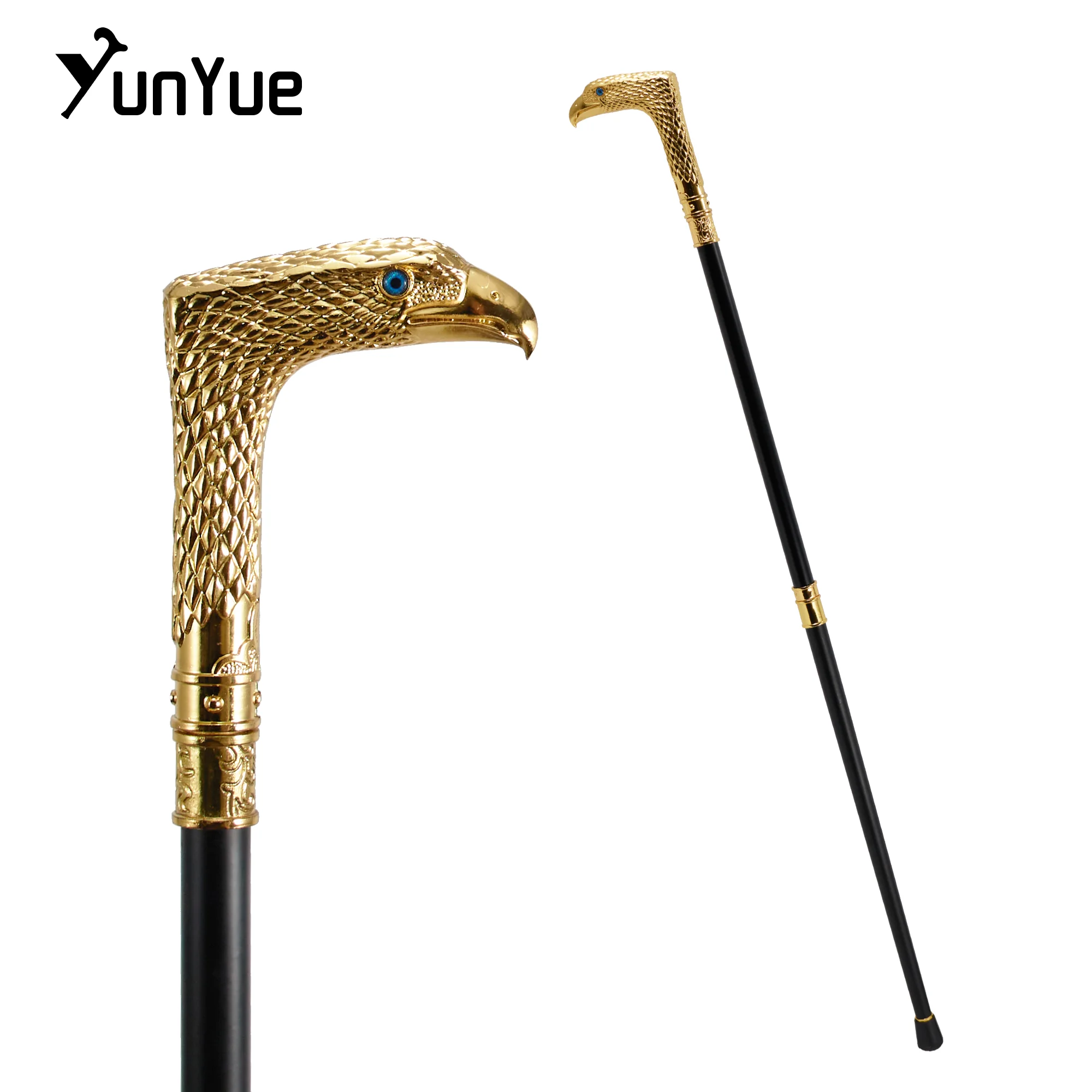 

Blue Eyes Gold Male Eagle Walking Cane Gentleman Collection Fashion Elegant Walking Stick Cosplay Film Props Party Crosier Cane