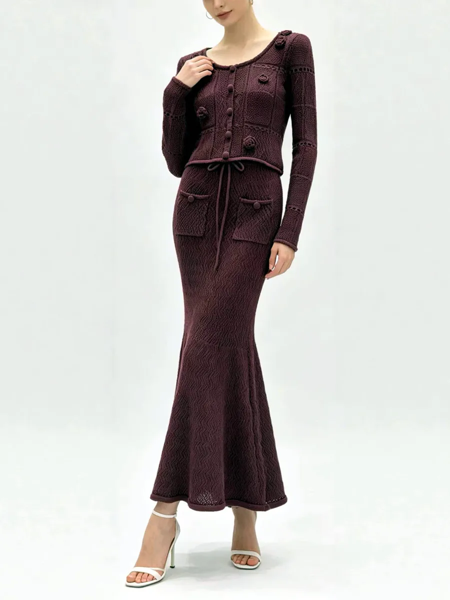 Elegant Knitted Top And Fish Tail  Skirt Ensemble High End Version Fashionable Embroidery European Style Quality Knitwear