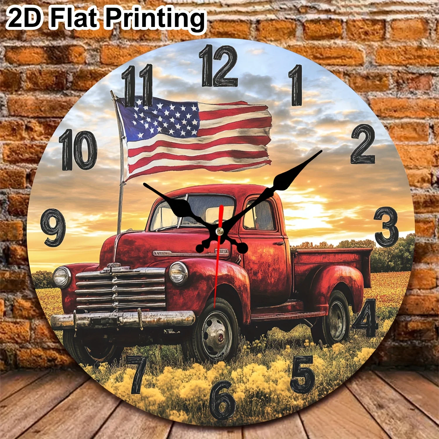

1 шт., 10 дюймов, американский флаг и винтажные красные часы для грузовиков, настенные часы, круглые настенные часы с цифровым дисплеем,