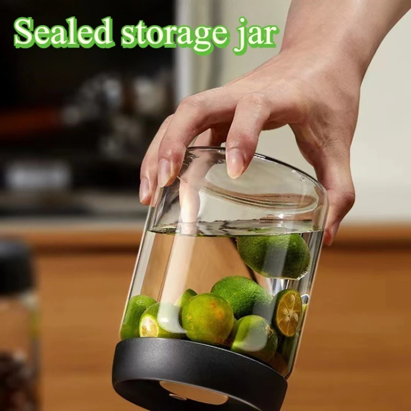 

1pc 500-1800ML Storage Jar Black Lid Coffee Pot Manual Vacuum Moisture-proof Kitchen Glass Coffee Bean Storage Sealed Jar Vasos
