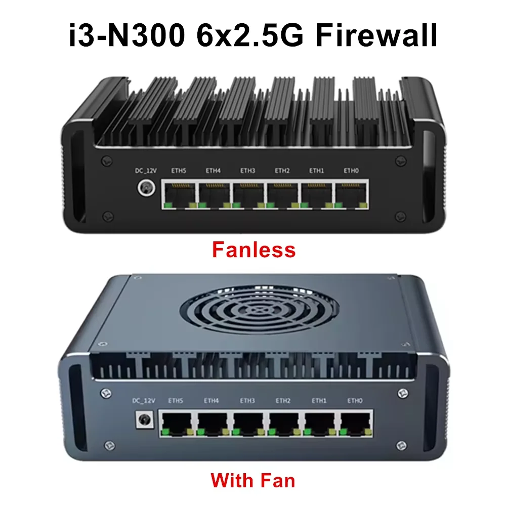 Firewall Appliance Metal Mini PC Intel i3 N300 6x2.5G i226-V DDR5 2xNVMe Industrial NAS PC Home Server pfSense OPNsense Proxmox