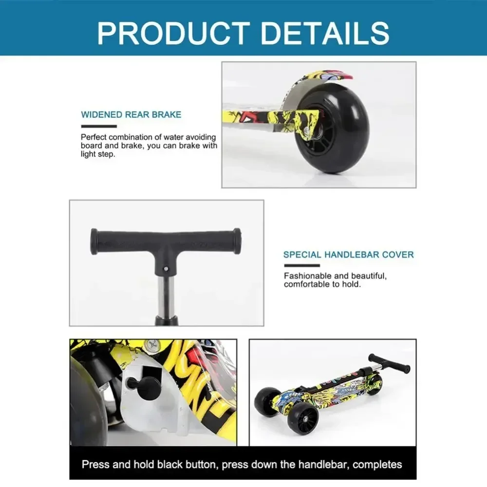 سكوتر خفيف الوزن قابل للطي للأطفال ، دواسات عريضة مع عجلات فلاش ، 3 عجلات ، ارتفاع قابل للتعديل ، أطفال ، جديد ،