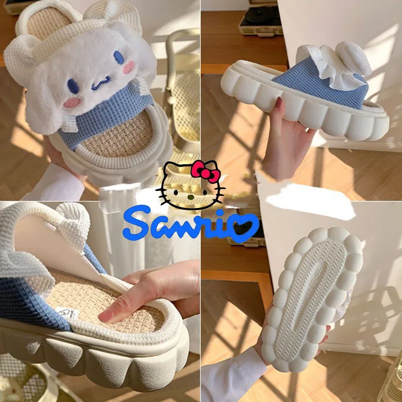 Домашние тапочки Sanrio Hello Kitty Kuromi, всесезонные женские шлепанцы, мультяшная Удобная дышащая обувь