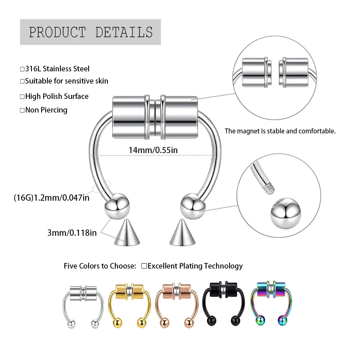 Women Fake Piercing Nose Ring Hoop Septum Non Piercing Nose Clip Rock HipHoop Stainless Steel Magnet Fashion Punk Body Jewelry view 2