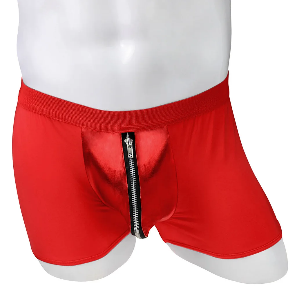Celana Dalam Pria Model Terbuka, Celana Dalam Pria Model Boxer, Celana Dalam Pria Model Boxer Pinggang Sedang Bahan Kulit Imitasi Jala Halus dengan Ritsleting