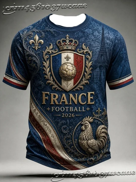 Unisex France Fan Soccer Jersey Rooster Eiffel Tower Graphic Pattern Background Casual Street Athletic Uniform FamilyMatching