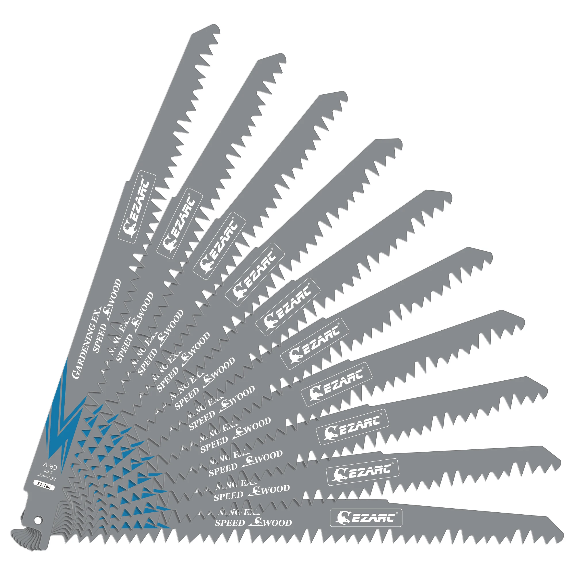 EZARC Reciprocating Saw Blades 9-Inch 5TPI for Wood Pruning Heat-Treated Chrome Vanadium Steel Fast Cutting Wood / Plastic Pipes