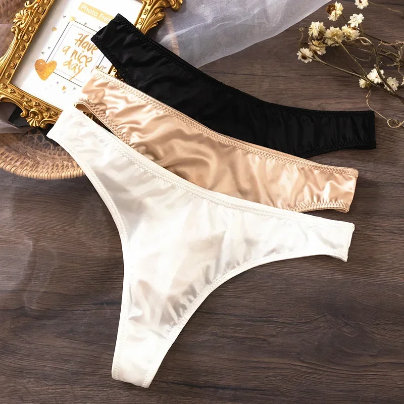 2024 Ice Silk Satin Women Lingerie & Underwear Low Waist Seamless Quick-drying Thong Skin-friendly Breathable Briefs G String